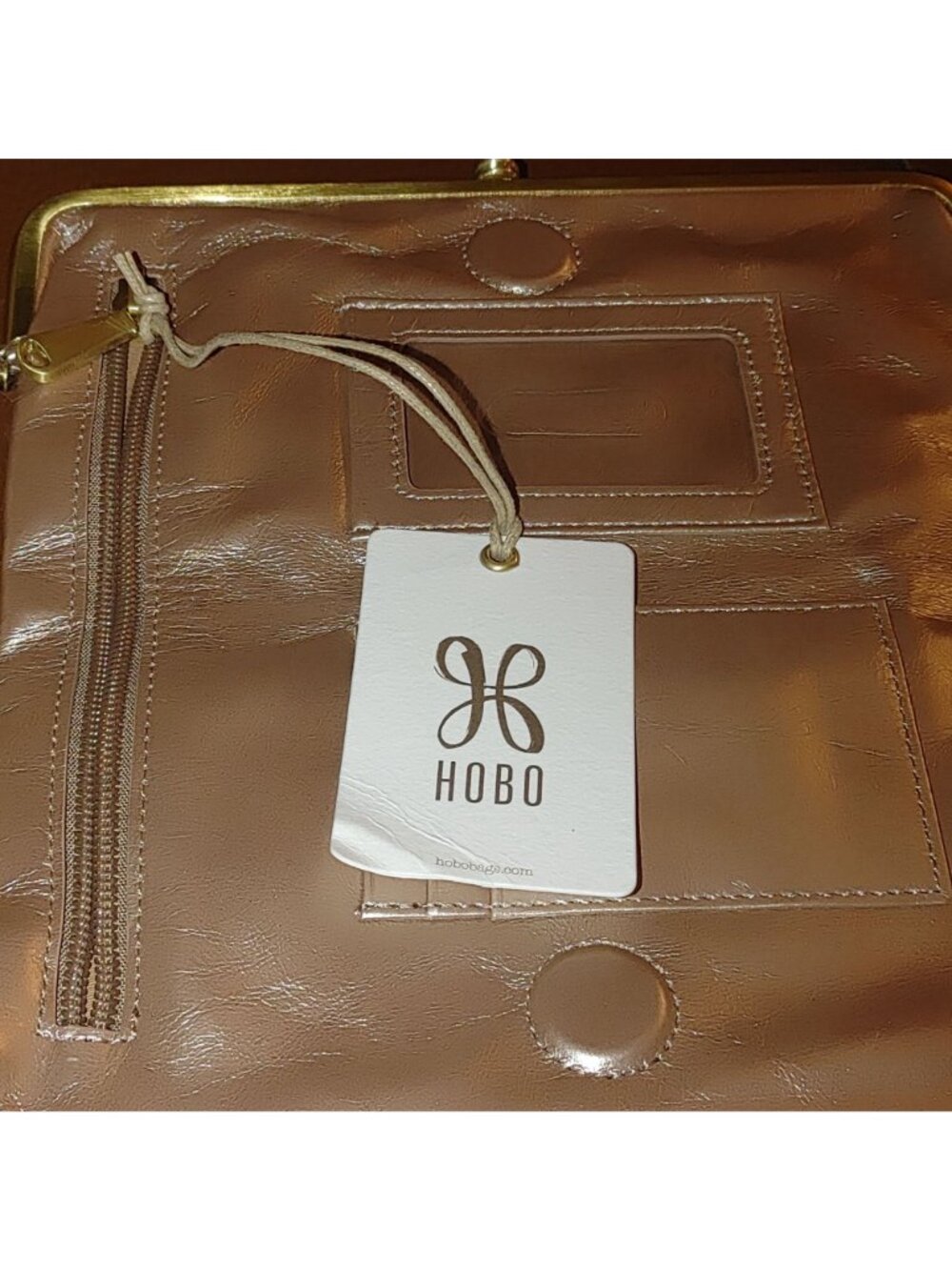 Hobo Metallic Wallet Clutch Kisslock Lauren Cameo Leather Double Frame Brass - Picture 11 of 13